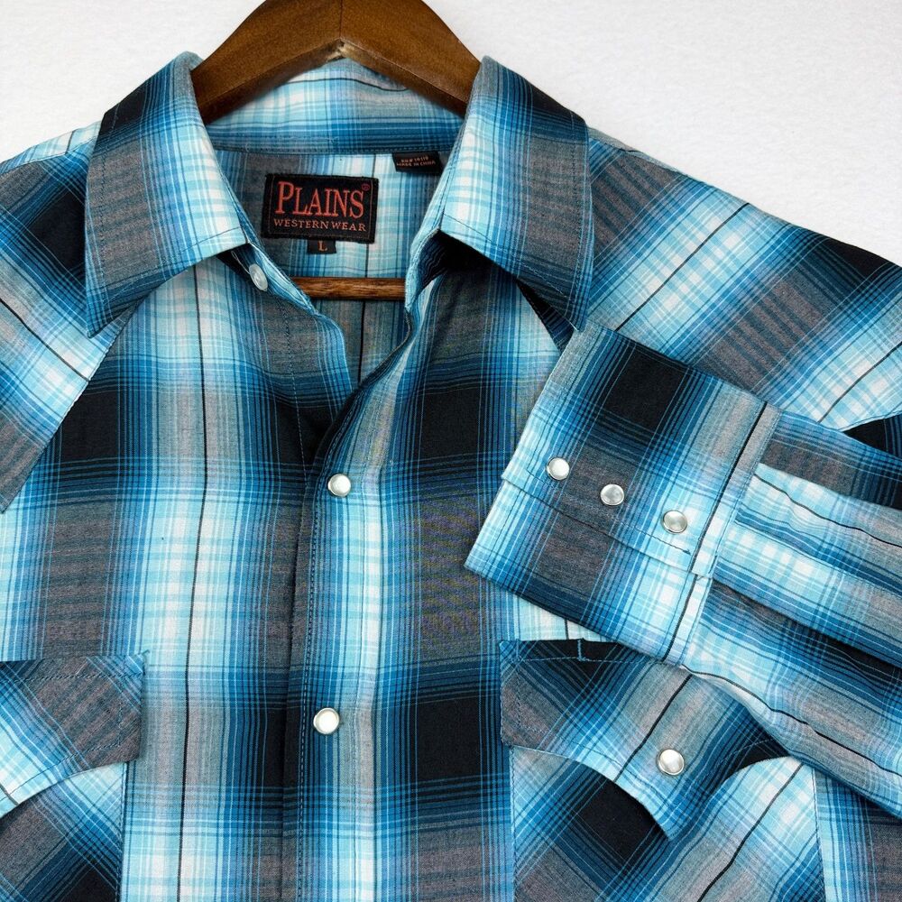Plains Western Wear Men's Plaid Pearl Snap Western Shirt L